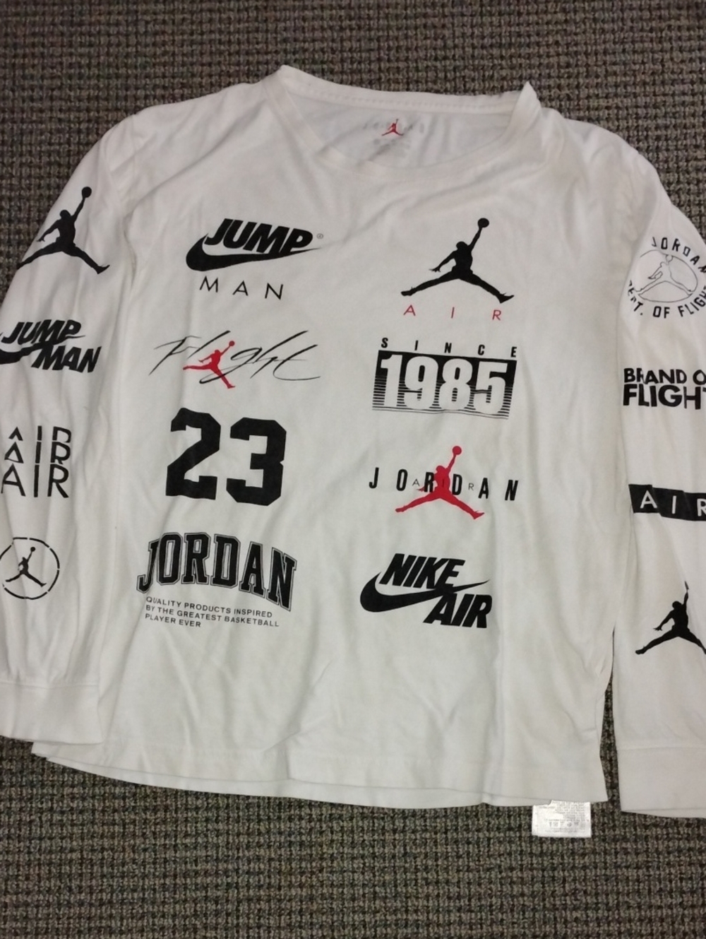 Nike White Long Sleeve Jordan Graphic Logo Tee - Black & Red Accents